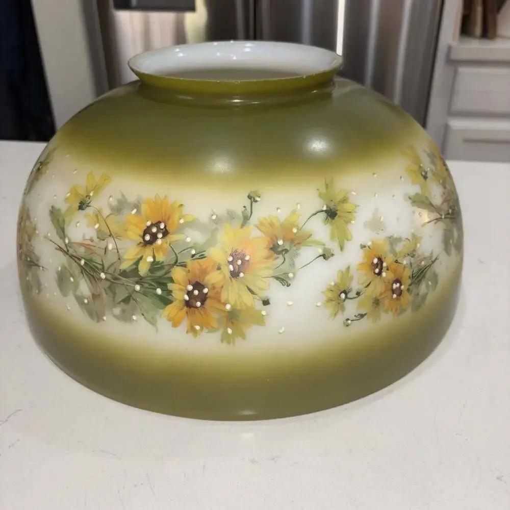 Vintage GWTW Style Milk Glass Daisy Lamp Shade Hanging Hurricane 14”